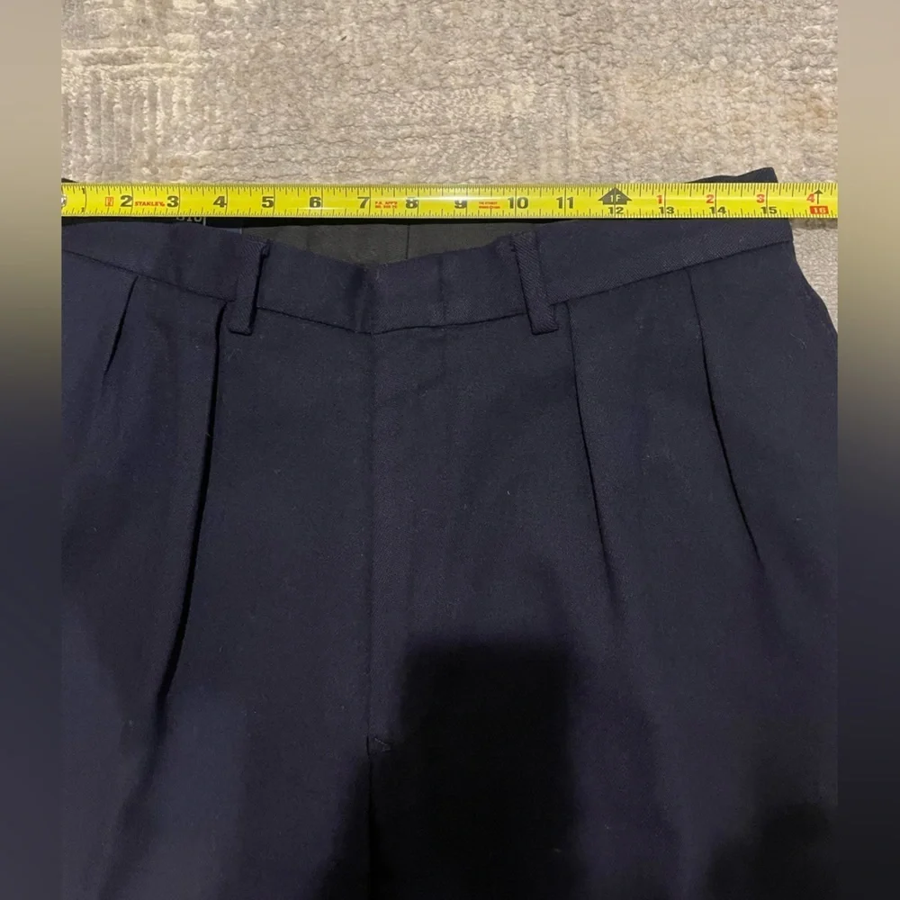 Vintage Polo Ralph Lauren Pleated Cuffed Wool Navy Blue Dress Pants Size 32 USA